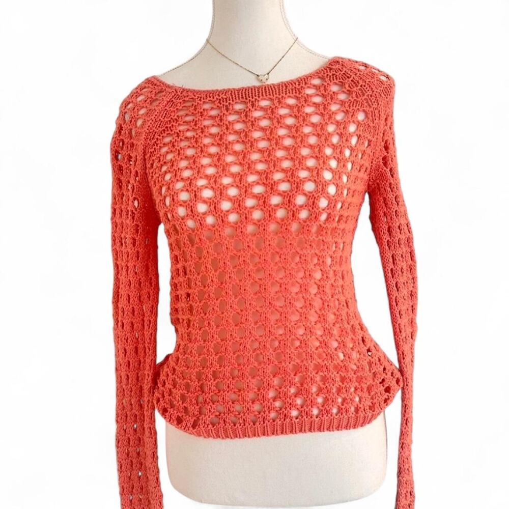 Mudd Y2K Peach Summer Cover Up Layering Long Sleeve Top Size Small 100% Cotton